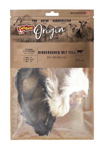 DeliBest Rinderohren mit Haar Hundekauartikel