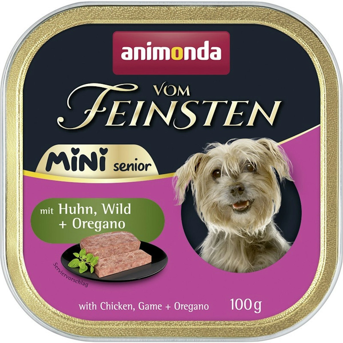 animonda Vom Feinsten Senior Mini Schale 100g Hundenassfutter 32 x 100 Gramm Huhn,Wild & Oregano
