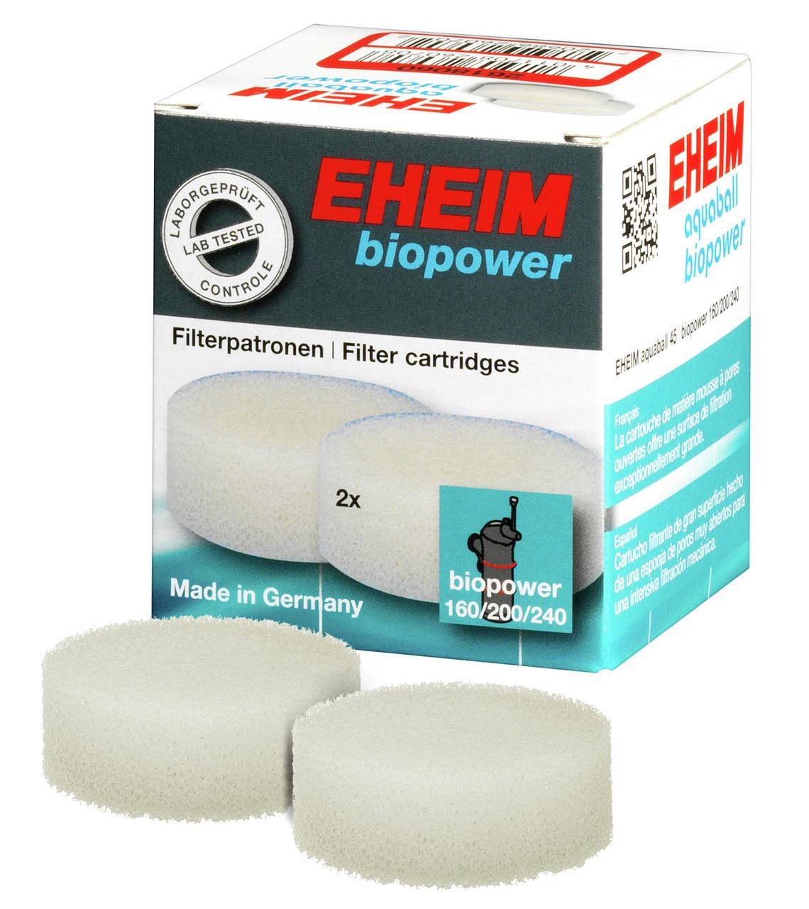 EHEIM Aquarium Filterpatrone für Innenfilter 2206, aquaball 45 und biopower 160 - 240 2 Stück