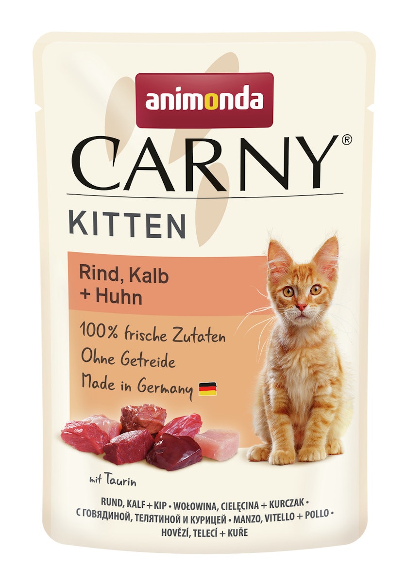 animonda Carny Kitten 85g Beutel Katzennassfutter Sparpaket 24 x 85 Gramm Rind, Kalb + Huhn