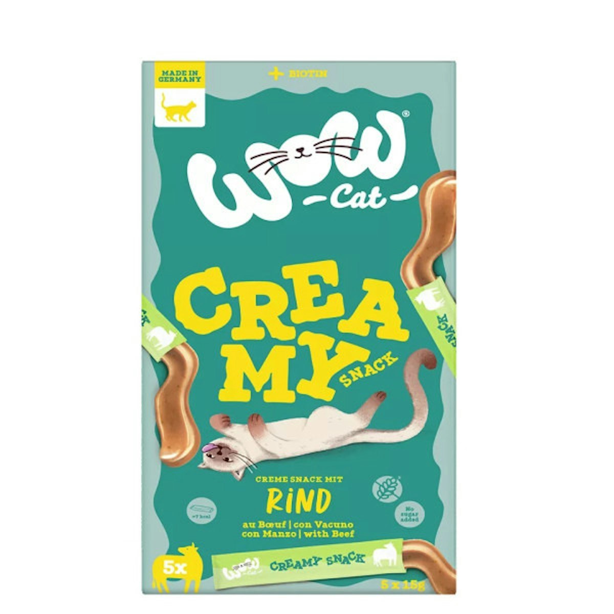 WOW Creamy Snack 11 x 5 x 15g Katzensnack Rind-Sparpaket