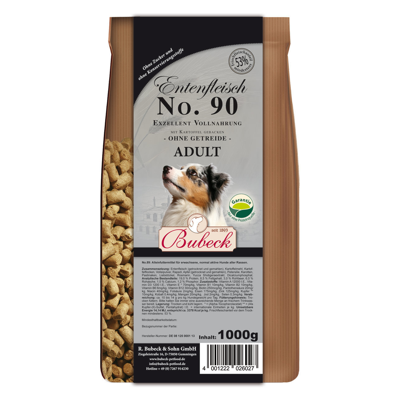 Bubeck Nr. 90 Adult Entenfleisch mit Kartoffel gebacken Hundetrockenfutter