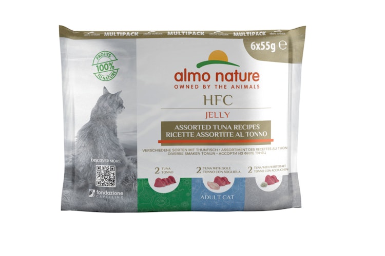 Almo Nature HFC Jelly 3 Sorten mit Thunfisch  6 x 55g Beutel Multipack Katzennassfutter