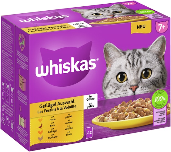 Whiskas 7+ Geflügel Auswahl in Gelee Multipack 12 x 85 Gramm Katzennassfutter