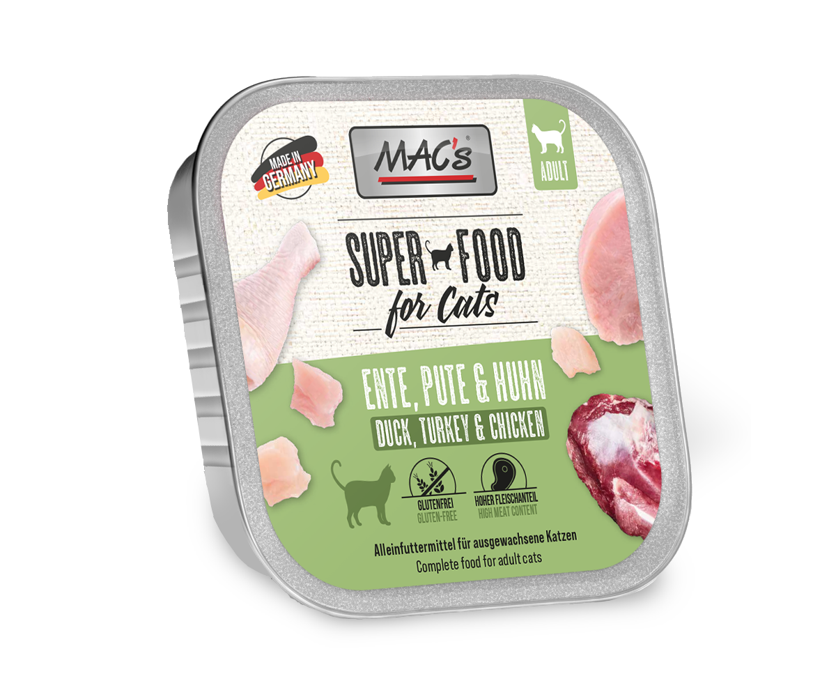 MAC’s Cat 85g Schale Katzennassfutter Sparpaket 32 x 85 Gramm Ente, Pute & Huhn
