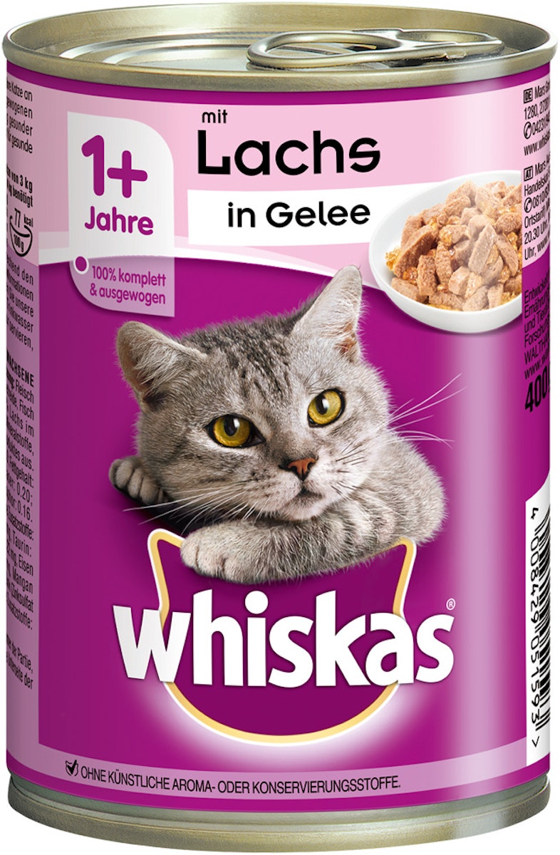 Whiskas 1+ in Gelee 400 Gramm Katzennassfutter 12 x 400 Gramm Lachs Whiskas 1+ in Gelee 400 Gramm Katzennassfutter 12 x 400 Gramm Lachs