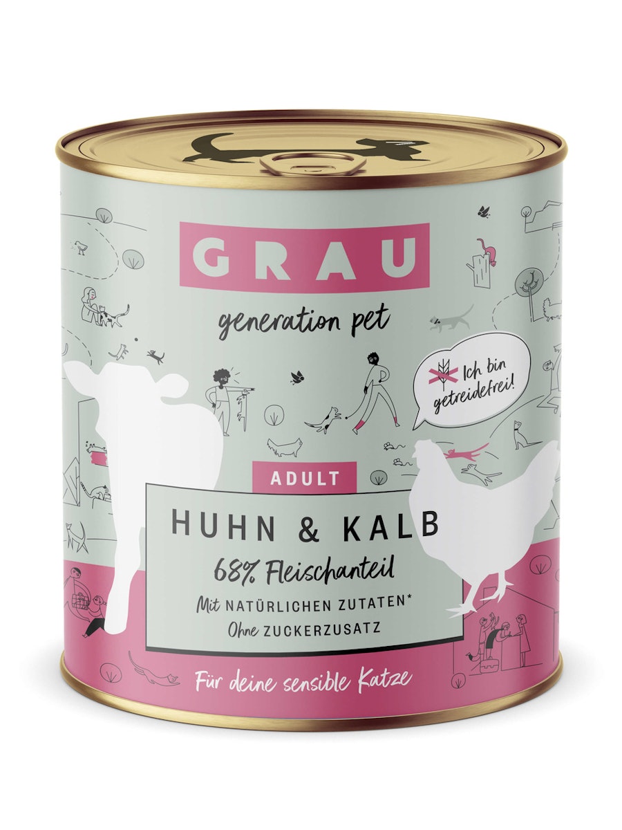 grau Katze 800 Gramm Katzennassfutter 6 x 800 Gramm Huhn & Kalb