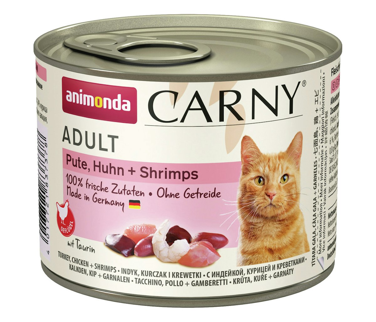 animonda Carny Adult 200g Dose Katzennassfutter Sparpaket 24 x 200 Gramm Pute, Huhn + Shrimps