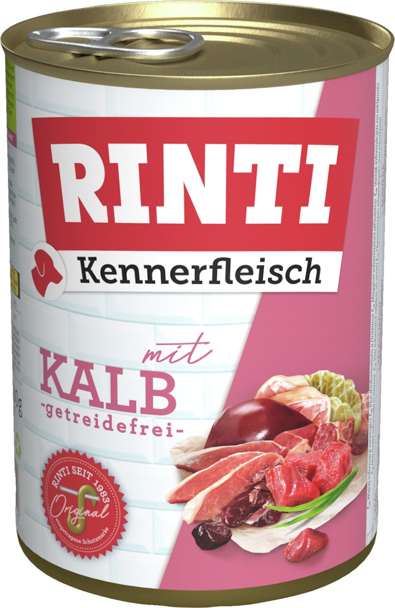RINTI Kennerfleisch 400g Dose Hundenassfutter 12 x 400 Gramm Kalb