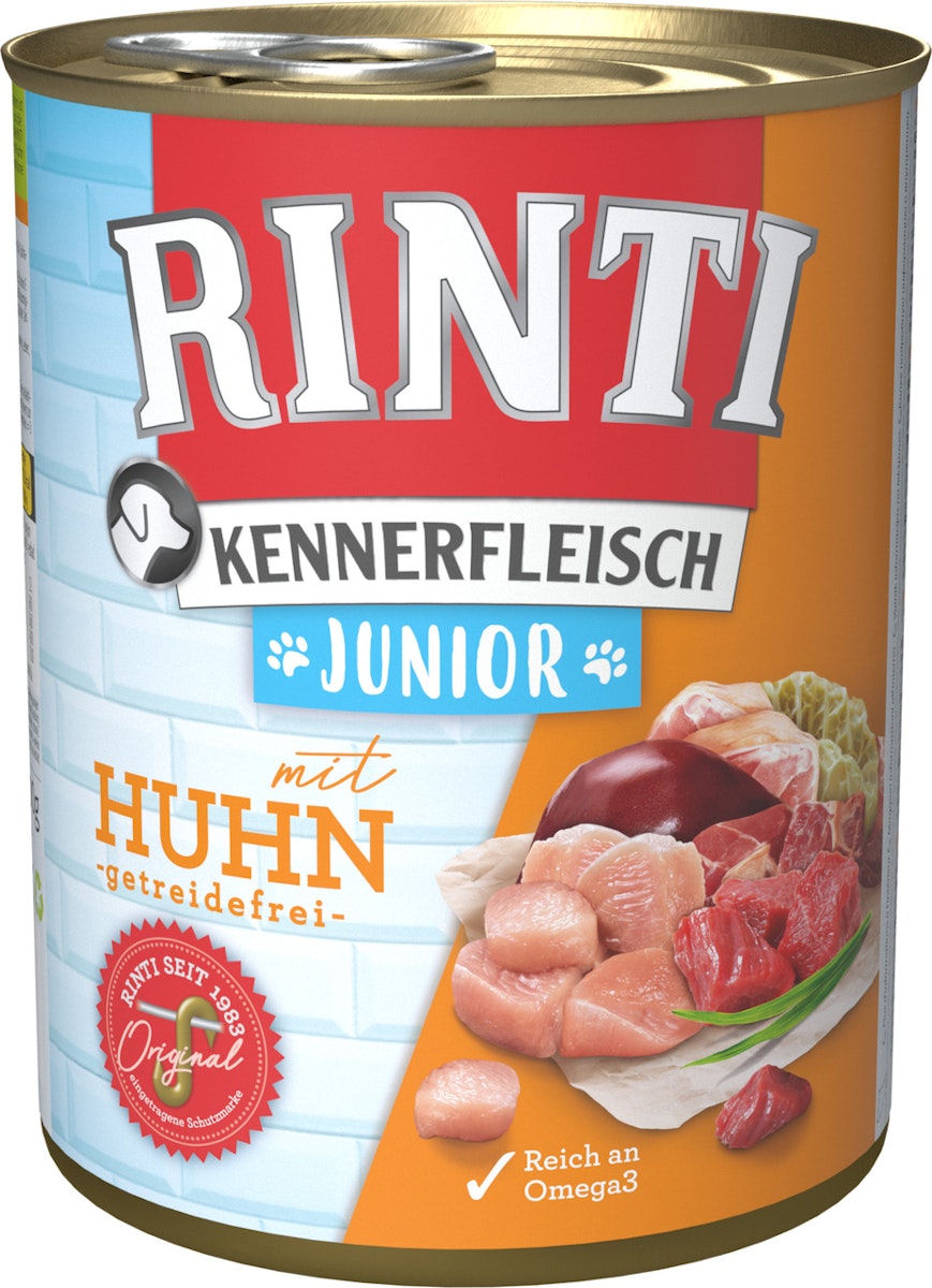 RINTI Kennerfleisch Junior 800g Dose Hundenassfutter Sparpaket 36 x 800 Gramm Huhn