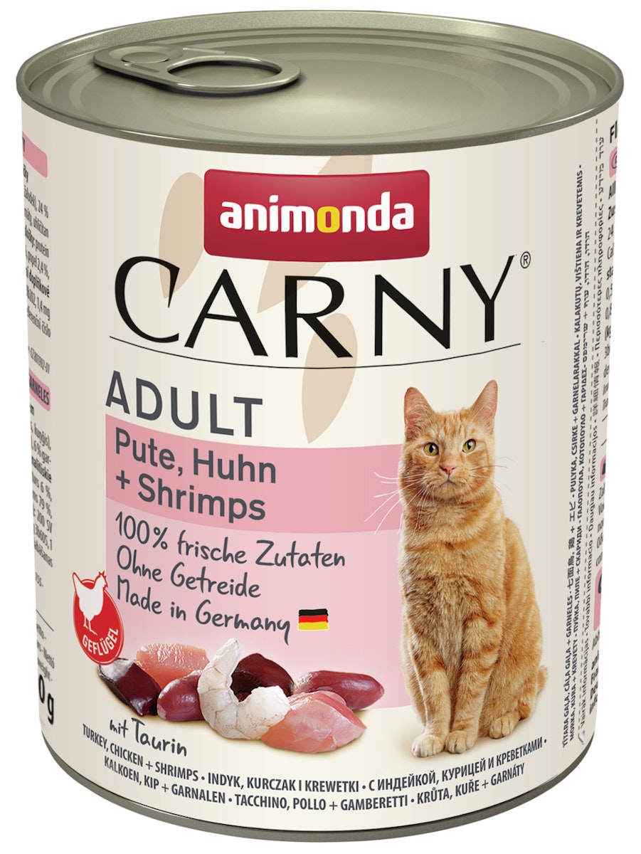 animonda Carny Adult 800g Dose Katzennassfutter 6 x 800 Gramm Pute, Huhn + Shrimps
