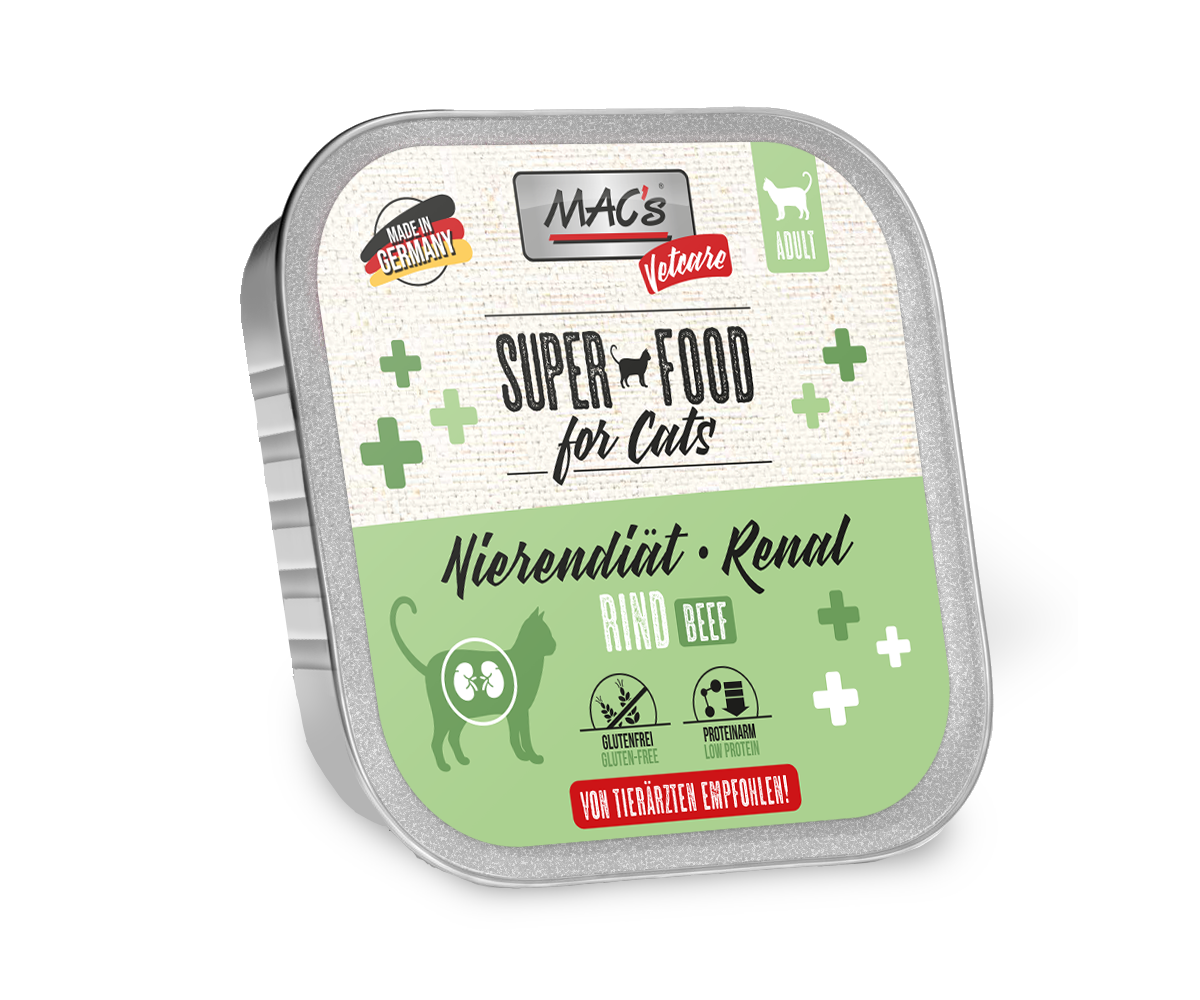MAC’s Cat Vetcare Diätnahrung 100g Schale Katzennassfutter Sparpaket 32 x 100 Gramm Nierendiät Rind