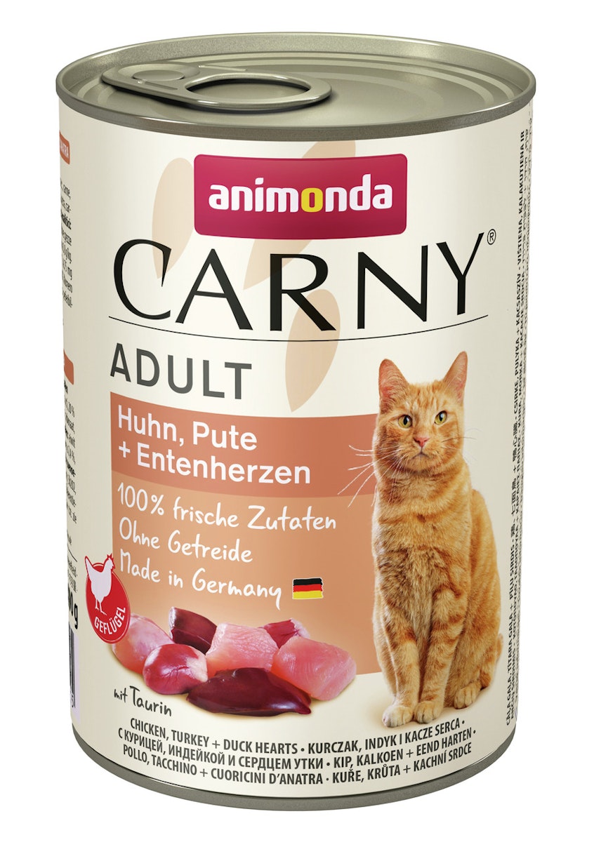 animonda Carny Adult 400g Dose Katzennassfutter Sparpaket 12 x 400 Gramm Huhn, Pute + Entenherzen
