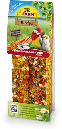 JR FARM Birdys Großsittich Honig-Austernschale-Karotte (2 Stück) Vogelsnack
