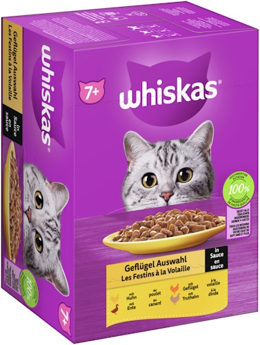 Whiskas 7+ Geflügel Auswahl in Sauce 12 x 85 Gramm Multipack Katzennassfutter