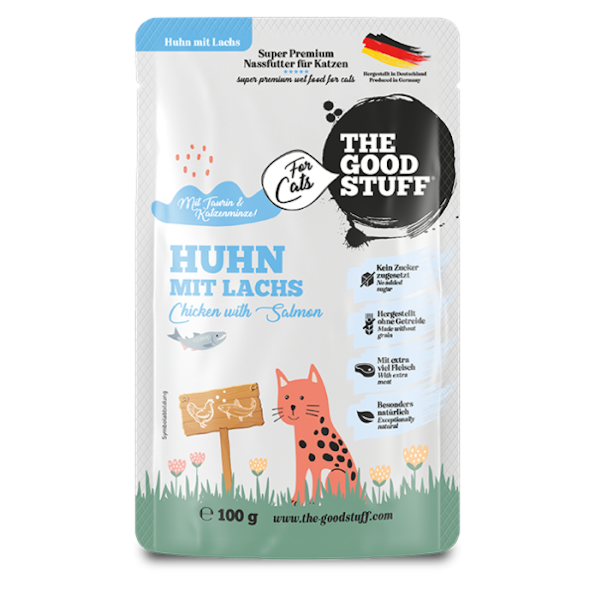 The Goodstuff Adult Beutel 100g Katzennassfutter 12 x 100 Gramm Huhn & Lachs