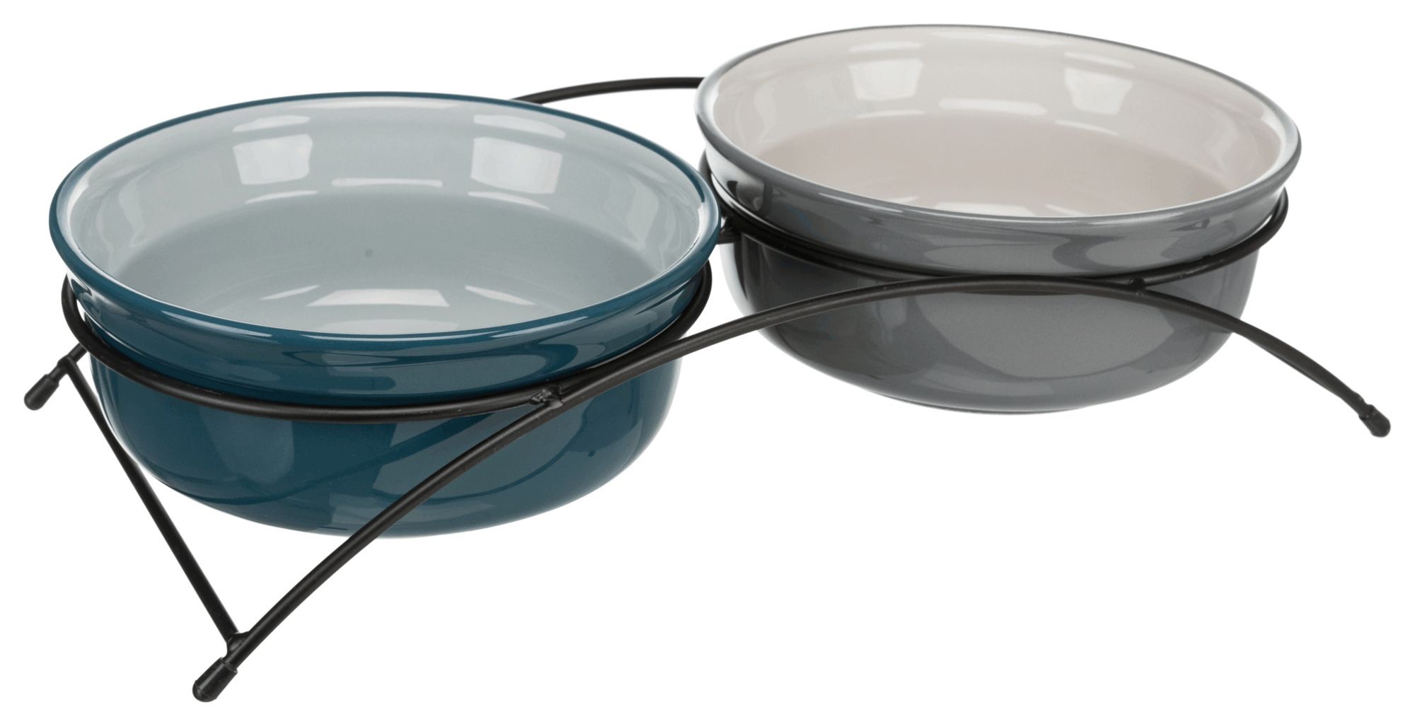 TRIXIE Napf-Set, Keramik/Metall, 2 × 1,6 l/ø 20 cm/41 × 10 × 20 cm, petrol/hellpetrol/grau/hellgrau