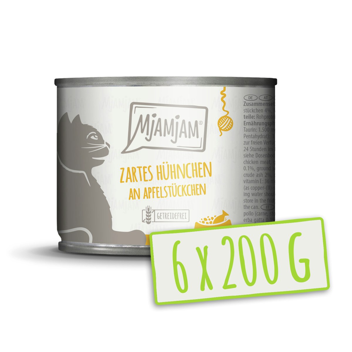MJAMJAM 200 Gramm Katzennassfutter Sparpaket 12 x 200 Gramm zartes Hühnchen mit Apfelstückchen