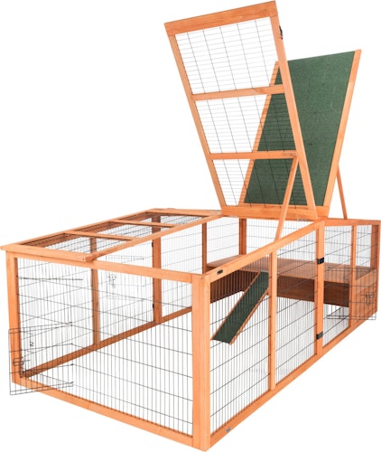 Freilaufgehege XL m. Abdeckung, Holz, 233 × 79 × 116 cm, braun