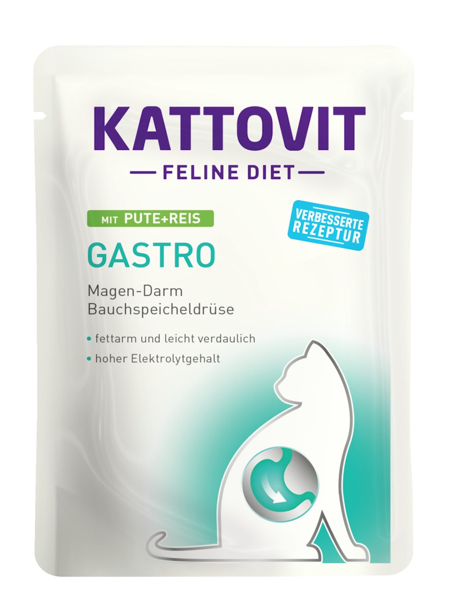 KATTOVIT Feline Diet Gastro 85g Beutel Katzennassfutter Diätnahrung Sparpaket 48 x 85 Gramm Pute & Reis