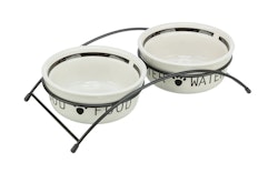 TRIXIE Napf-Set, Keramik/Metall, 2 × 2,6 l/ø 25 cm/54 × 12 × 24 cm, weiß/schwarz