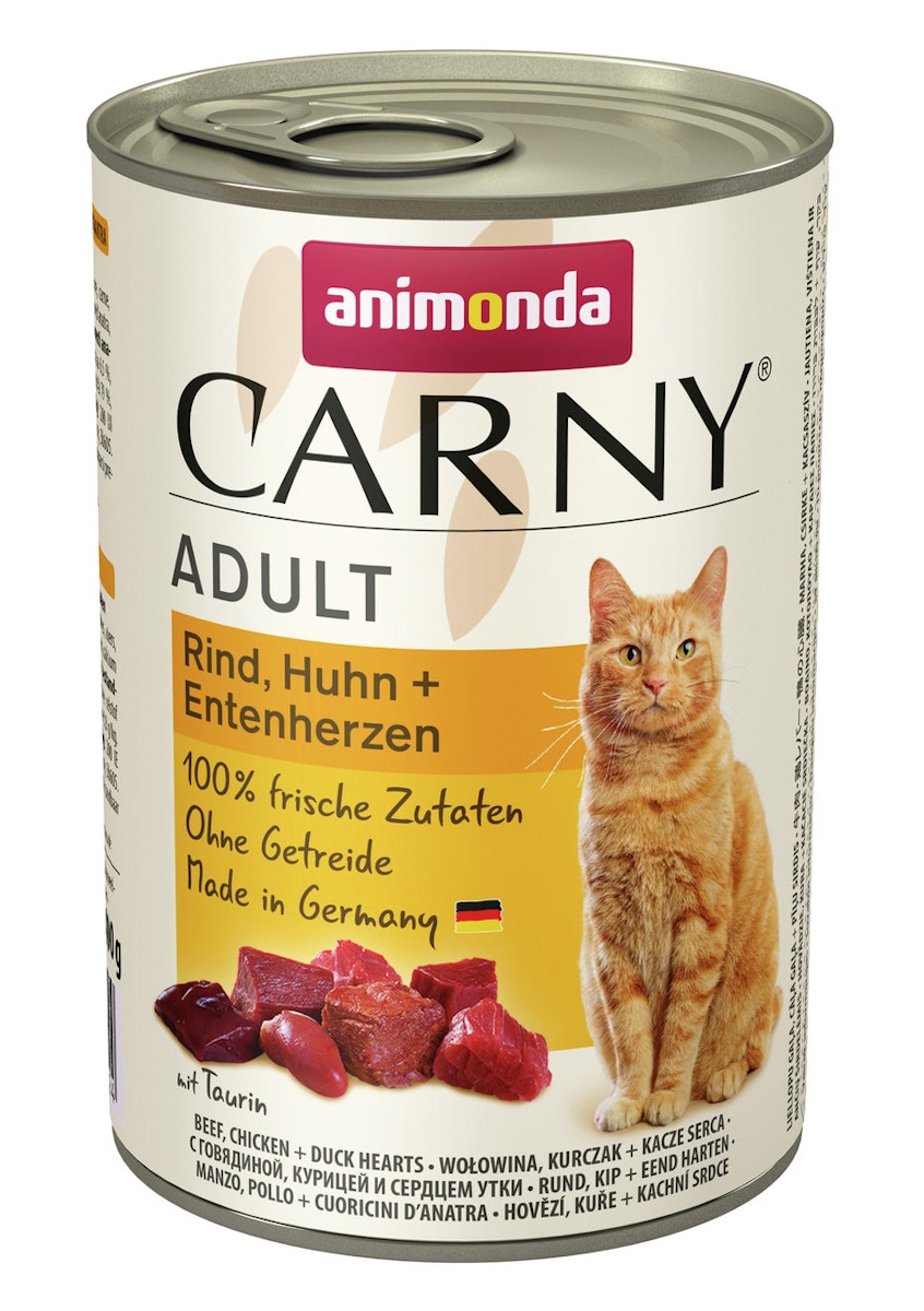 animonda Carny Adult 400g Dose Katzennassfutter Sparpaket 12 x 400 Gramm Rind, Huhn + Entenherzen