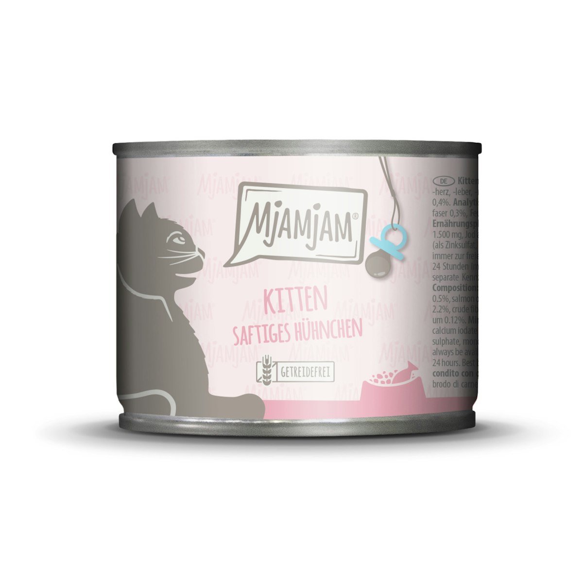 MJAMJAM Leckere Mahlzeit Kitten 200g Dose Katzennassfutter Sparpaket 12 x 200 Gramm saftiges Huhn mit Lachsöl