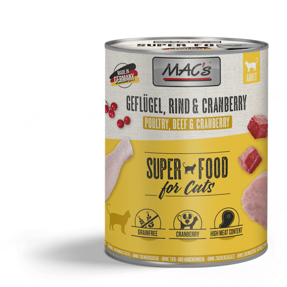 MAC’s Cat 800g Dose Katzennassfutter 6 x 800 Gramm Geflügel & Cranberry