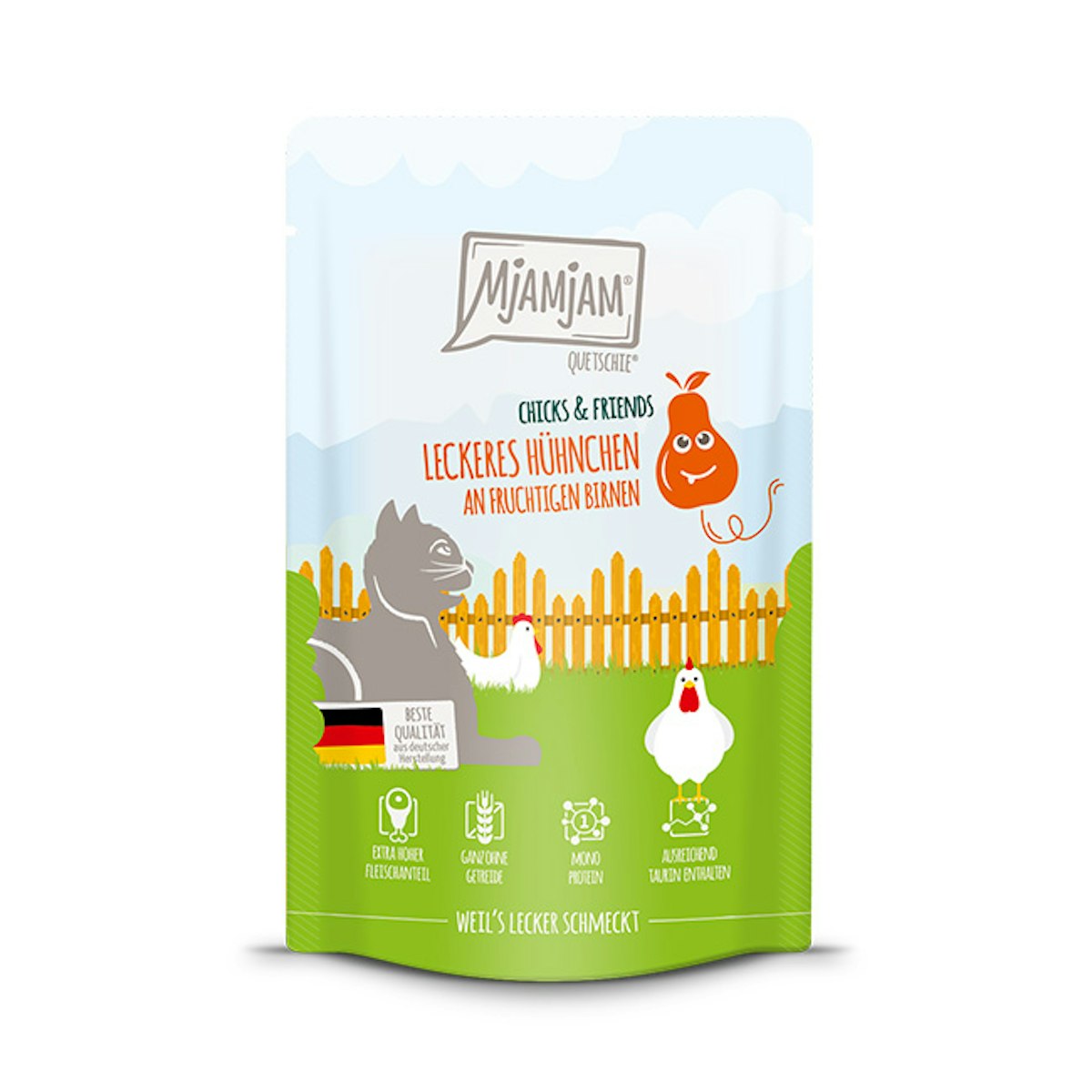MJAMJAM Chicks & Friends 300g MjAMjAM Katze Sparpaket 12x300g Chicks und Friend Hühn mit Birne