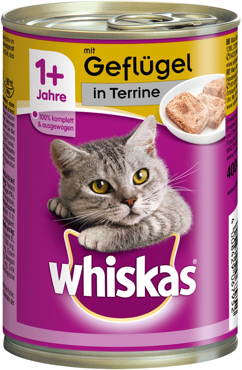 Whiskas 1+ Terrine 400 Gramm Katzennassfutter 12 x 400 Gramm Geflügel