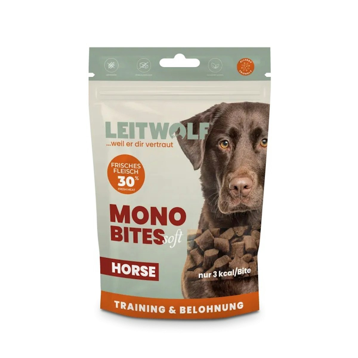 LEITWOLF 150g Mono Bites Hundesnack 12 x 150 Gramm Horse
