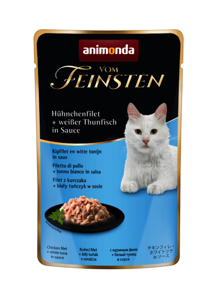 animonda Vom Feinsten Adult 50g Beutel Katzennassfutter Sparpaket 36 x 50 Gramm Hühnchenfilet + weißer Thunfisch in Sauce