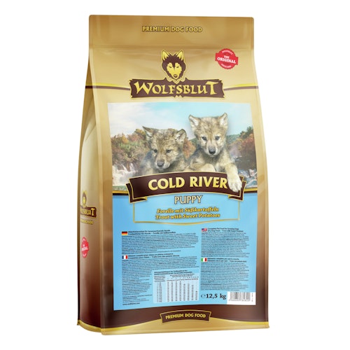 WOLFSBLUT Cold River Puppy Forelle mit Süßkartoffel Hundetrockenfutter