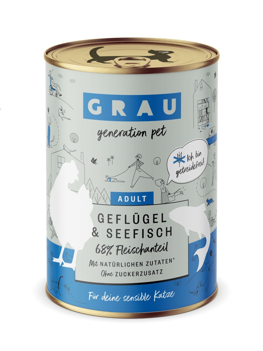 grau Katze 400 Gramm Katzennassfutter Sparpaket 12 x 400 Gramm Geflügel & Seefisch