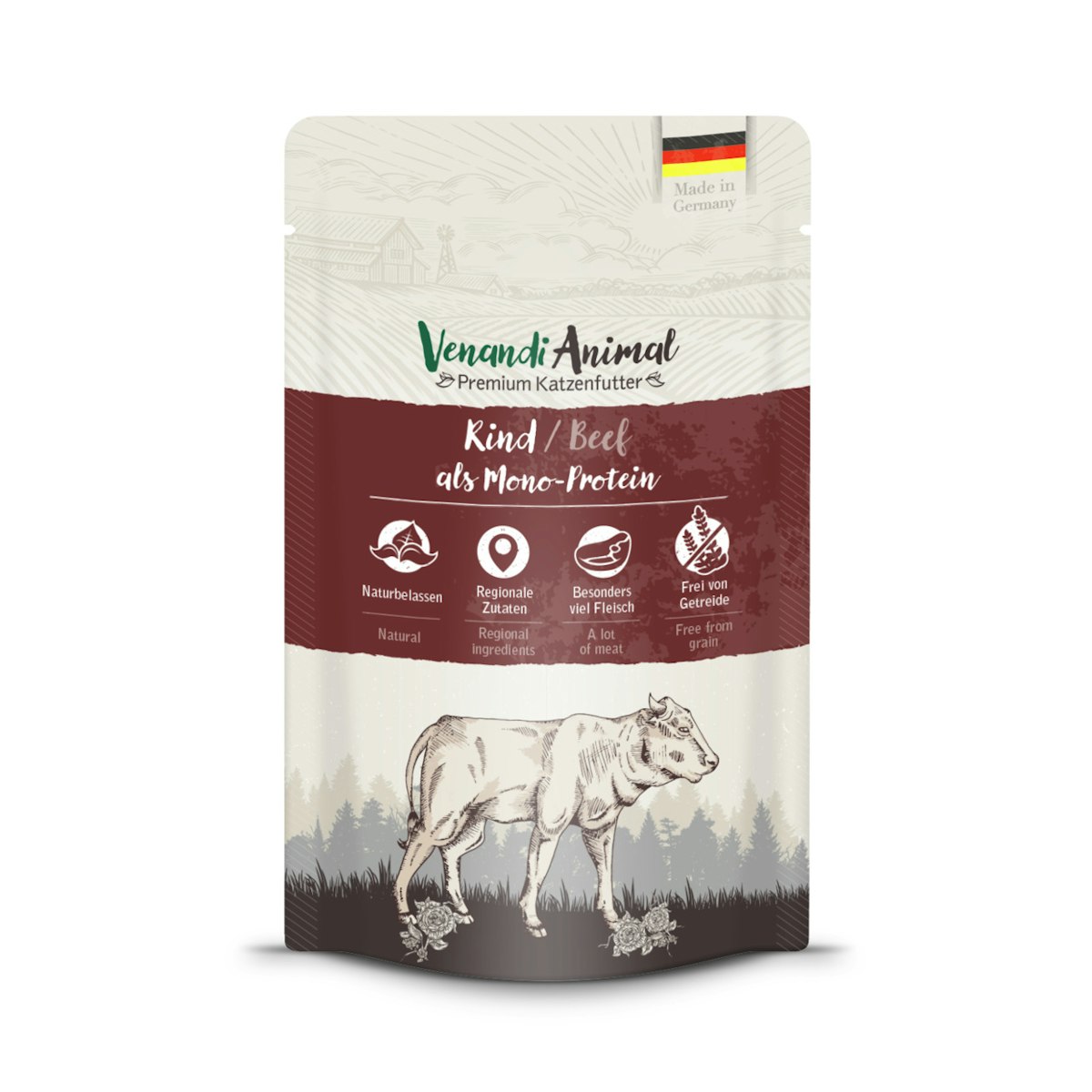 Venandi Animal Monoprotein 125g Katzennassfutter 12 x 125 Gramm Rind