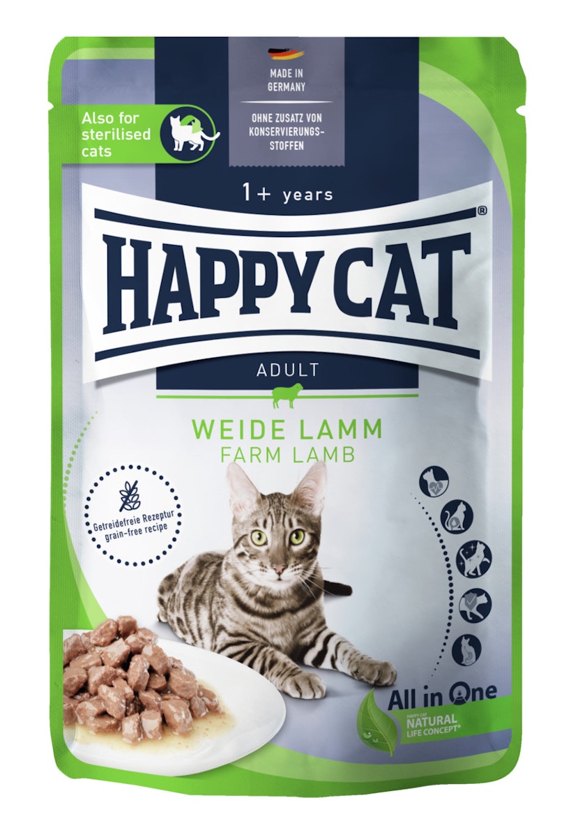 HAPPY CAT Meat in Sauce Culinary 85 Gramm Katzennassfutter Sparpaket 40 x 85 Gramm Weide-Lamm