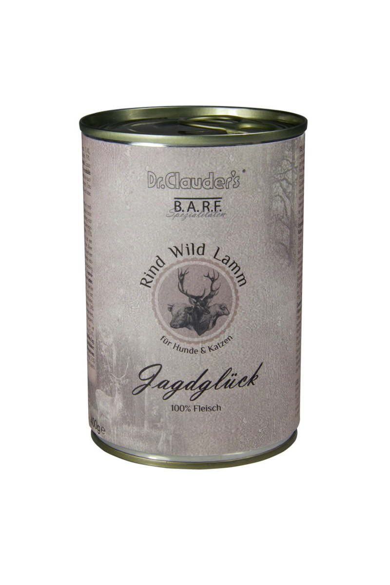 Dr. Clauder’s BARF Fleisch 400g Dosen Nassfutter für Hunde & Katzen Sparpaket Jagdglück 12x400g