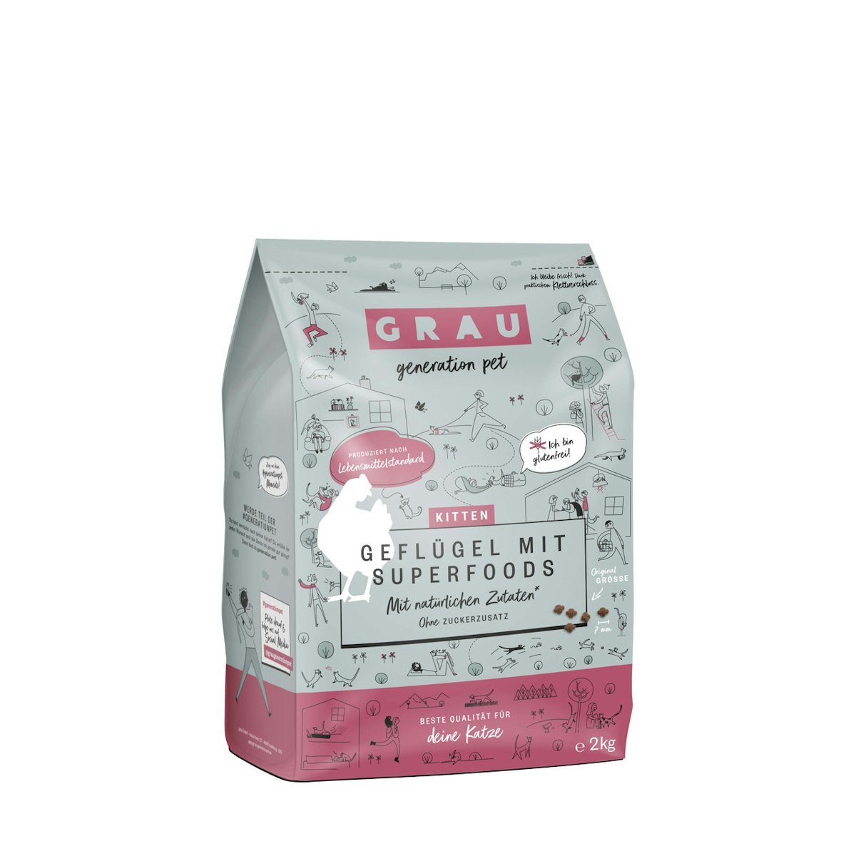 grau Kitten Geflügel + Superfoods Katzentrockenfutter 2 Kilogramm