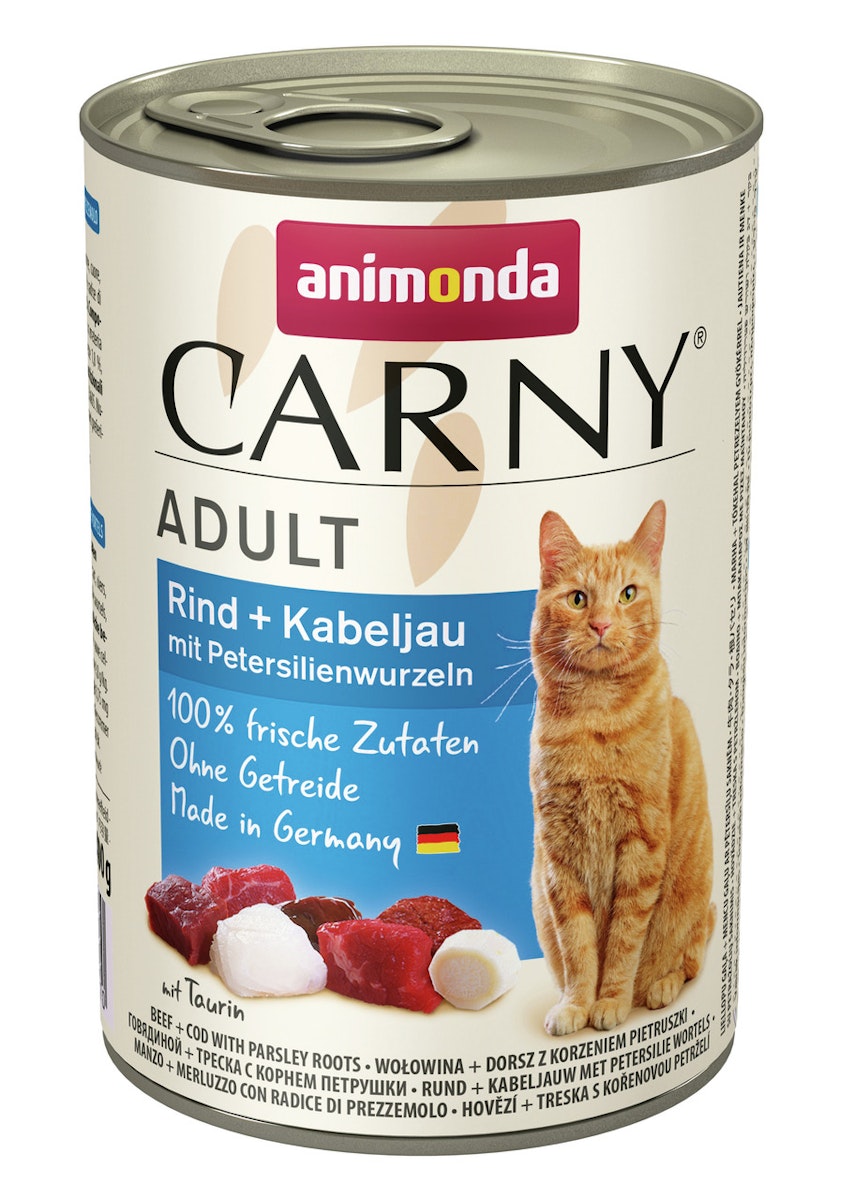 animonda Carny Adult 400g Dose Katzennassfutter Sparpaket 12 x 400 Gramm Rind + Kabeljau mit Petersilienwurzeln