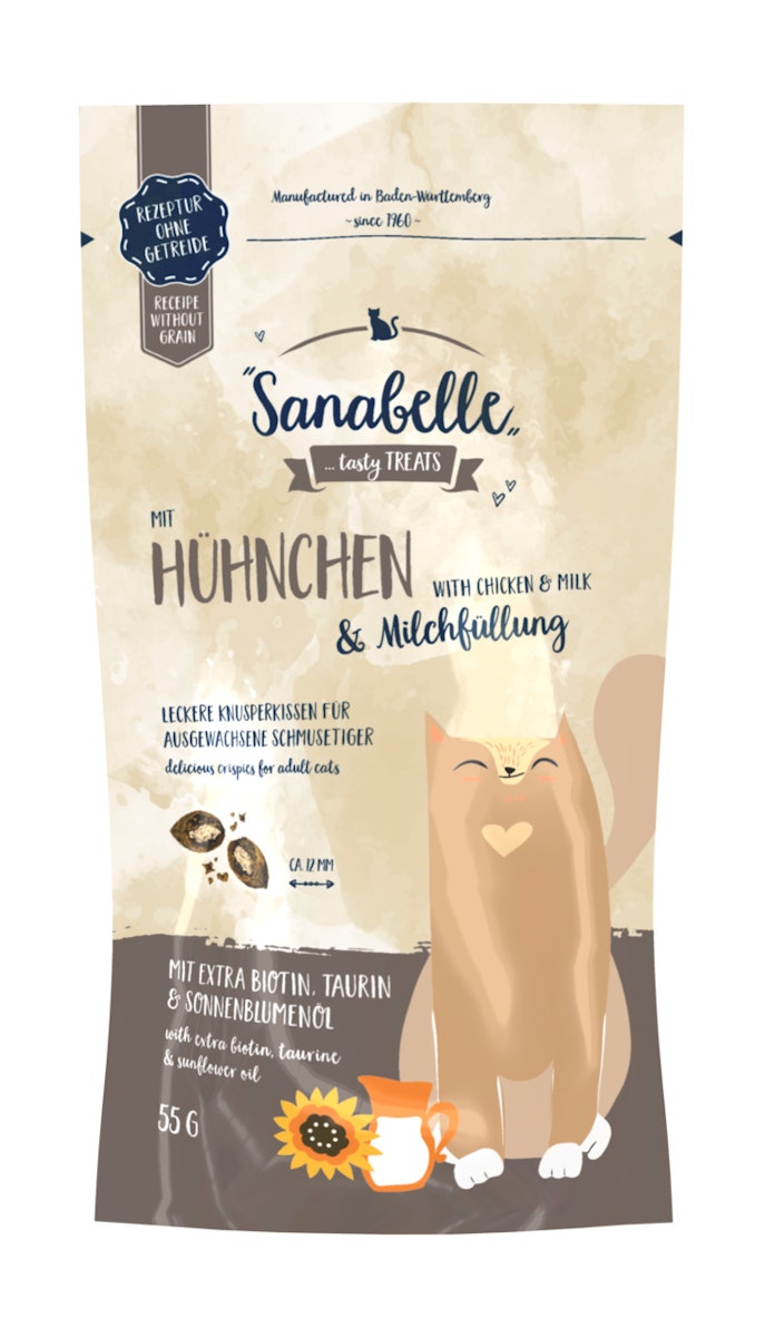 Sanabelle Knusperkissen 55g Katzensnack Sparpaket Hühnchen und Spinat 20 x 55g
