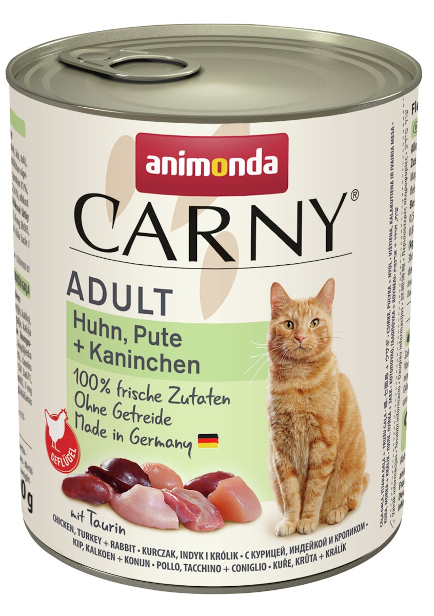 animonda Carny Adult 800g Dose Katzennassfutter 6 x 800 Gramm Huhn, Pute + Kaninchen