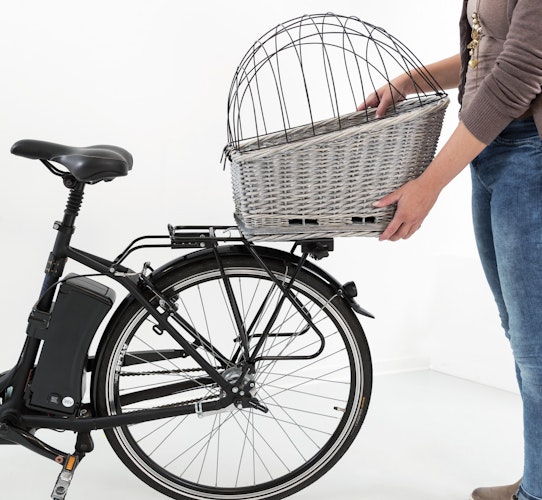 TRIXIE Fahrradkorb mit Gitter 35x49x55cm aus Weide weiß/grau