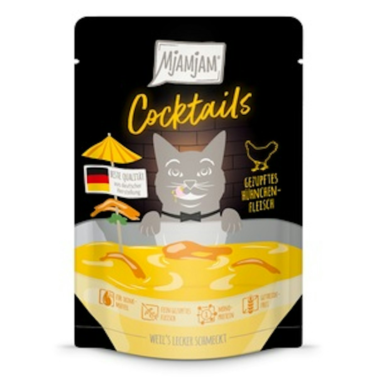 MJAMJAM Cocktails Beutel 20x40g Katzennassfutter 20 x 40 Gramm gezupftes Hähnchenfleisch