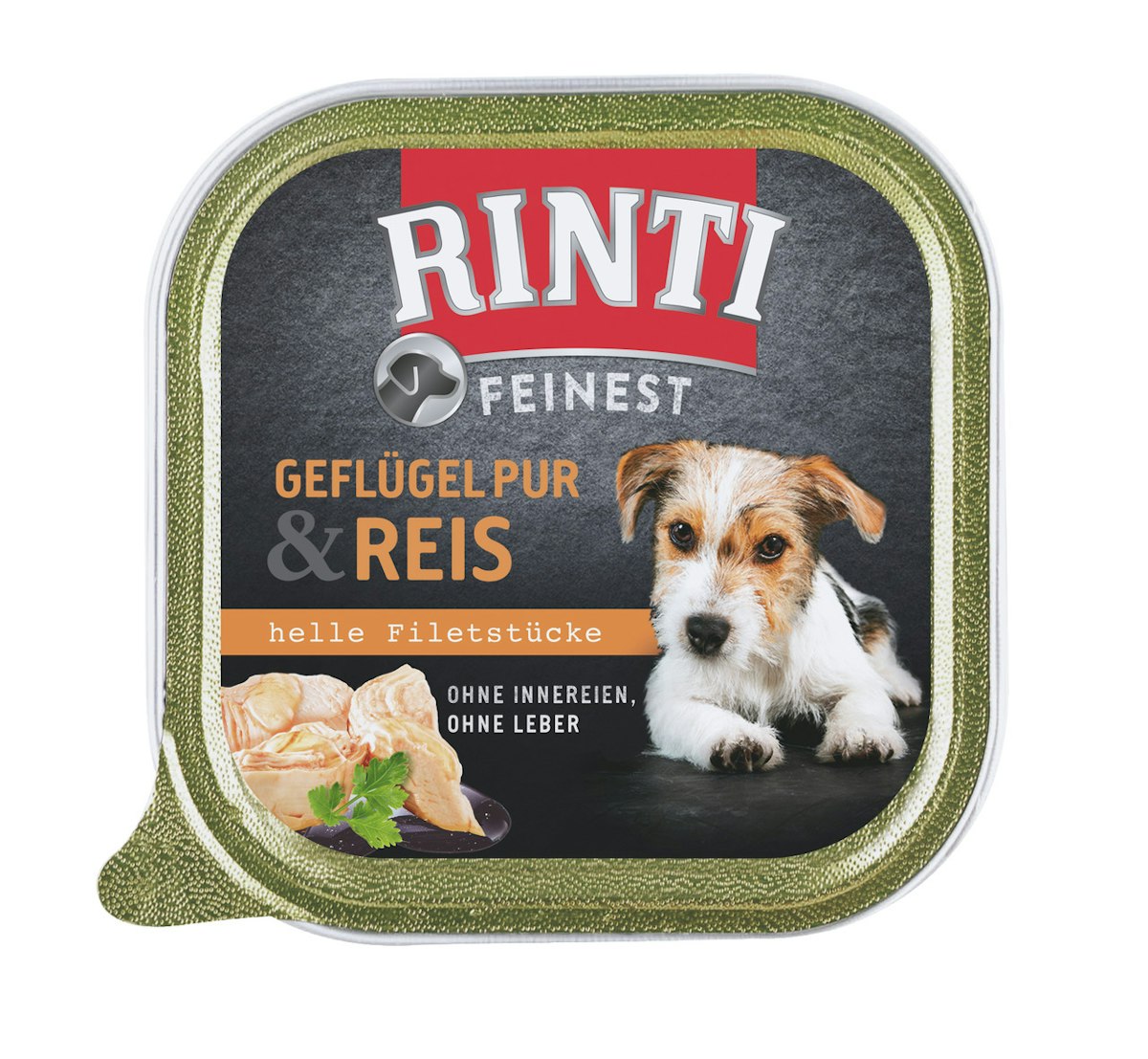 RINTI Feinest 150g Schale Hundenassfutter Sparpaket 22 x 150 Gramm Geflügel Pur & Reis