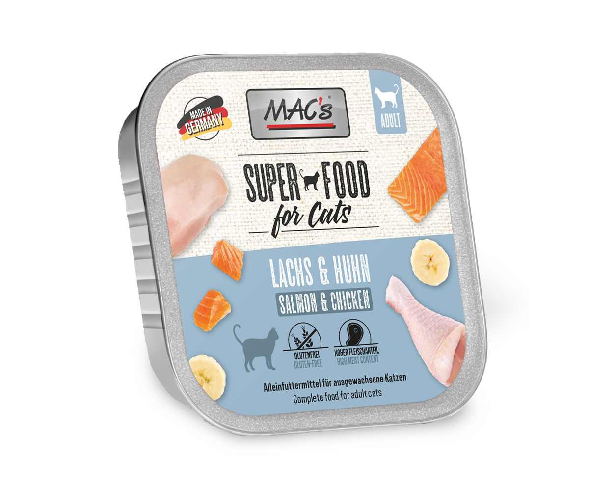 MAC’s Cat 85g Schale Katzennassfutter Sparpaket 32 x 85 Gramm Lachs & Hühnchen