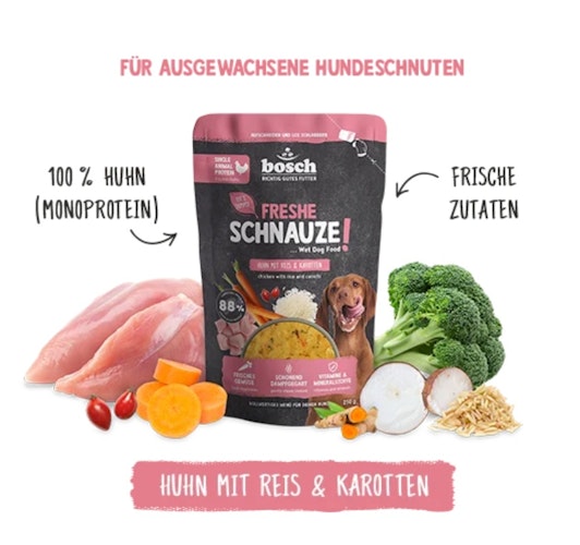 BOSCH Freshe Schnauze 250g Huhn, Reis & Karotten Hundenassfutter