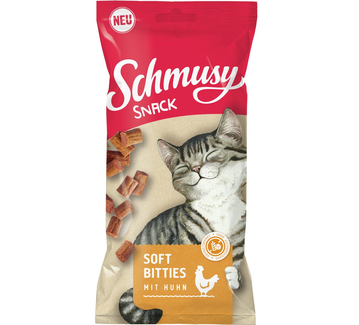 SCHMUSY Soft Bitties 60 Gramm Katzensnack Huhn Snack Sparpaket 16 x 60g