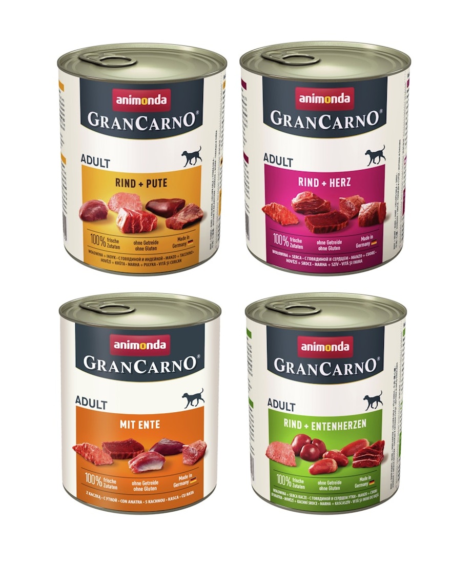 animonda Gran Carno Adult 24 x 800g Mixpaket (Pute,Herz,Ente,Rind&Entenherz) Hundenassfutter