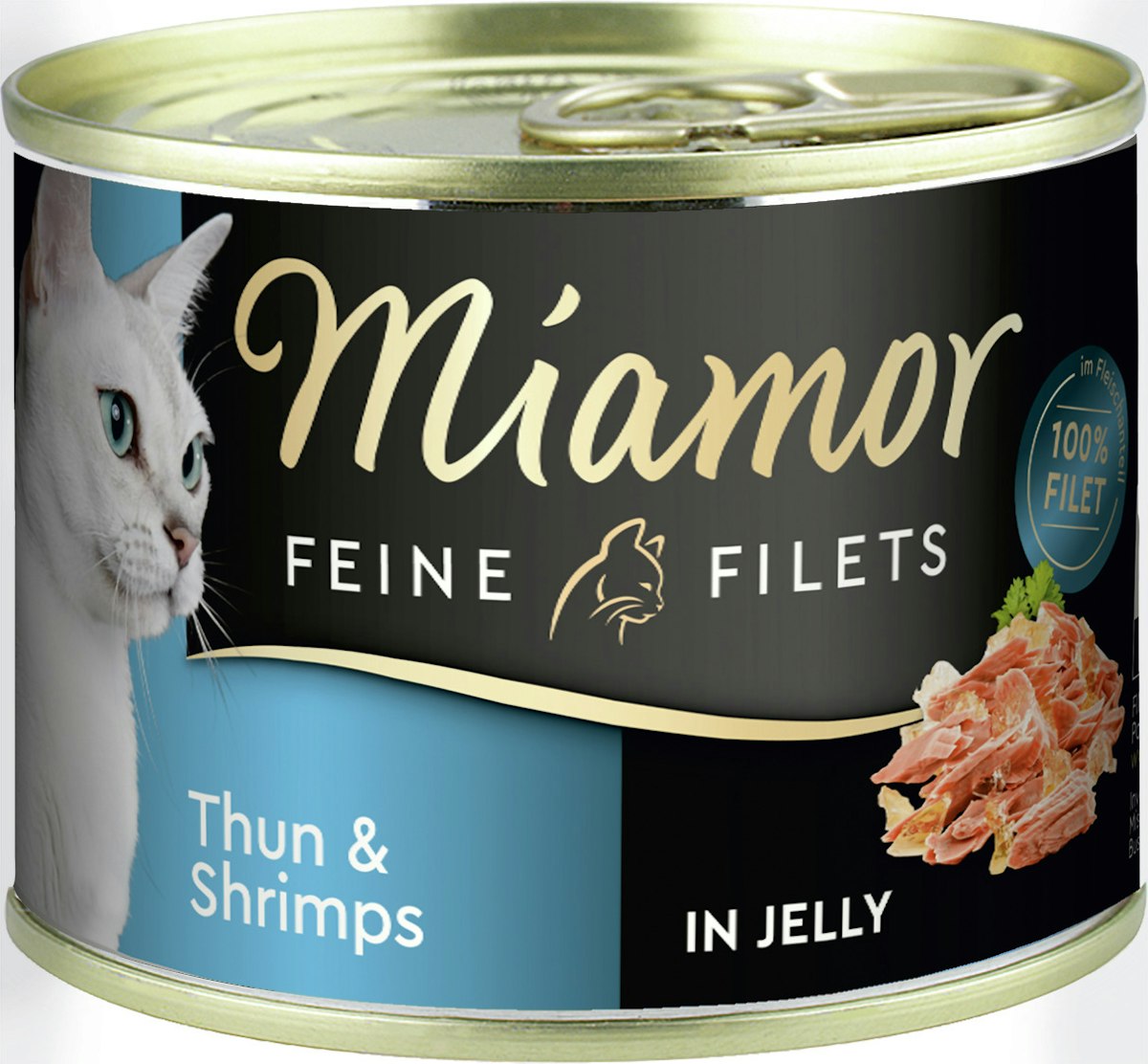 Miamor Feine Filets in Jelly 185g Dose Katzennassfutter 12 x 185 Gramm Thunfisch & Shrimps