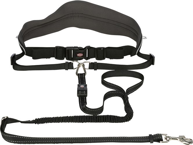 TRIXIE Bauchgurt mit Leine, breit, neoprengepolstert, Gurt: 70–120 cm/12 cm,  Leine: 1,10–1,50 m/20 mm, sch